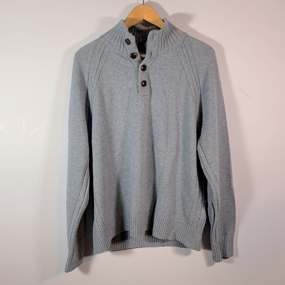 Banana republic mens size large blue wool 3/4 button up sweater Italian yarn